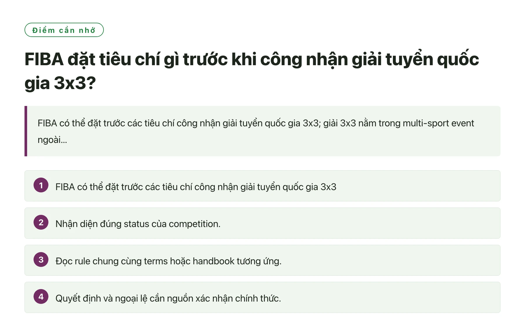 FIBA đặt tiêu chí gì trước khi công nhận giải tuyển quốc gia 3x3?——全文要点速览