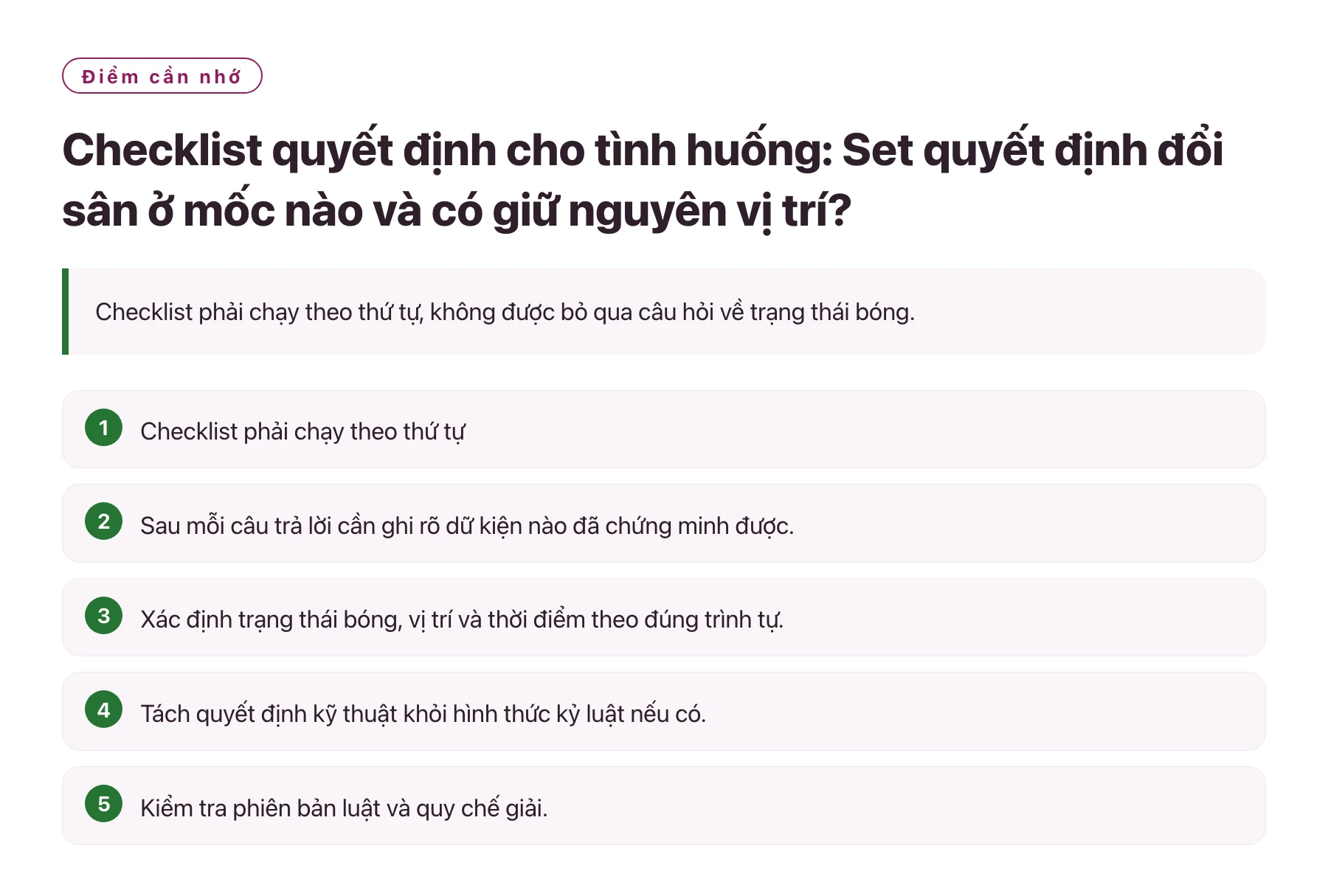 Checklist quyết định cho tình huống: Set quyết định đổi sân ở mốc nào và có giữ nguyên vị trí?——全文要点速览